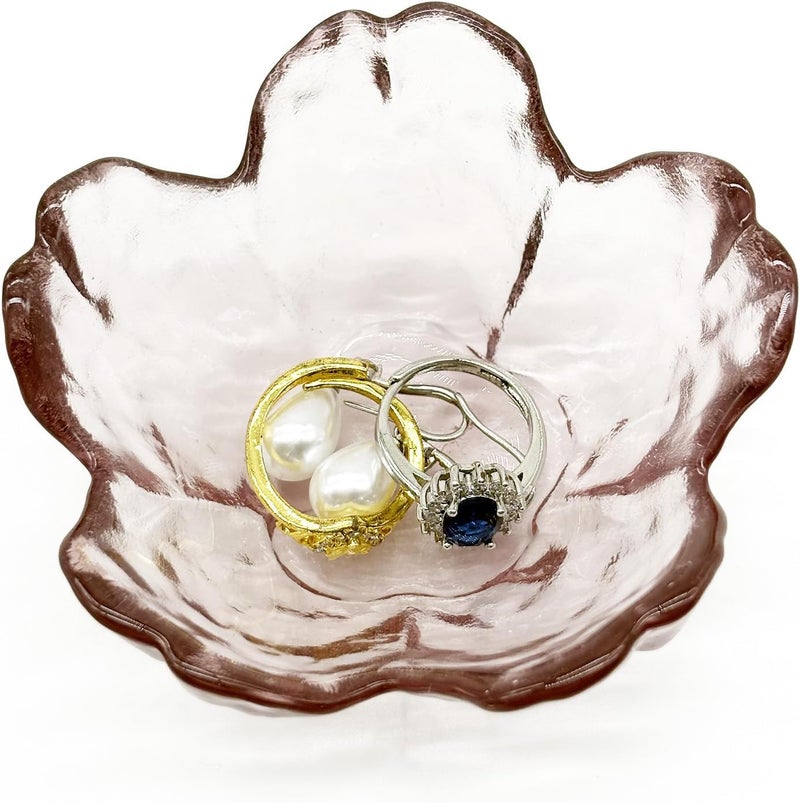BESSKON Flower Ring Dish Jewelry Tray, Glass Jewelry Dish Tray, Aesthetic Room Decor Small Trinket Dish, Nightstand Jewlery Ring Holder Dish, Bathroom Jewelry Plate Bowl for Rings Earrings Gift (Light Purple) - Image 3